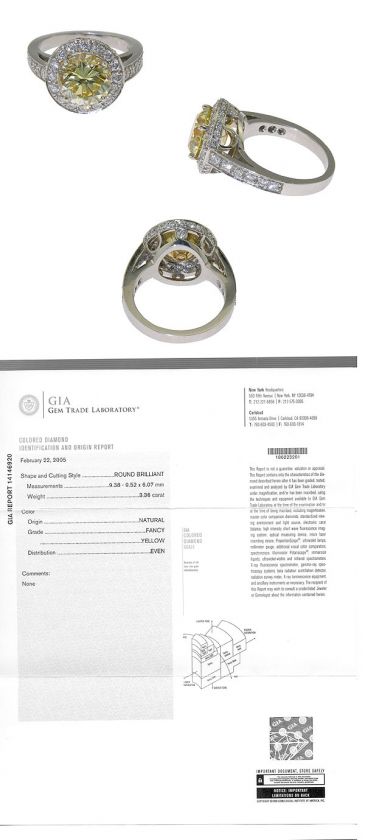 Platinum 3.36ct GIA Fancy Yellow Diamond Ring  